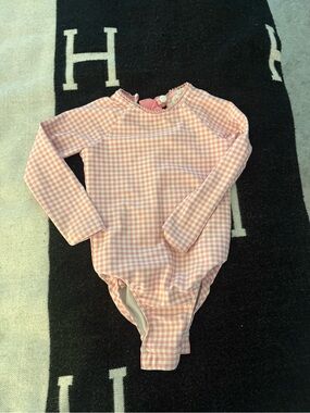 Long-Sleeve Pink Gingham One-Piece Swimsuit for Kids